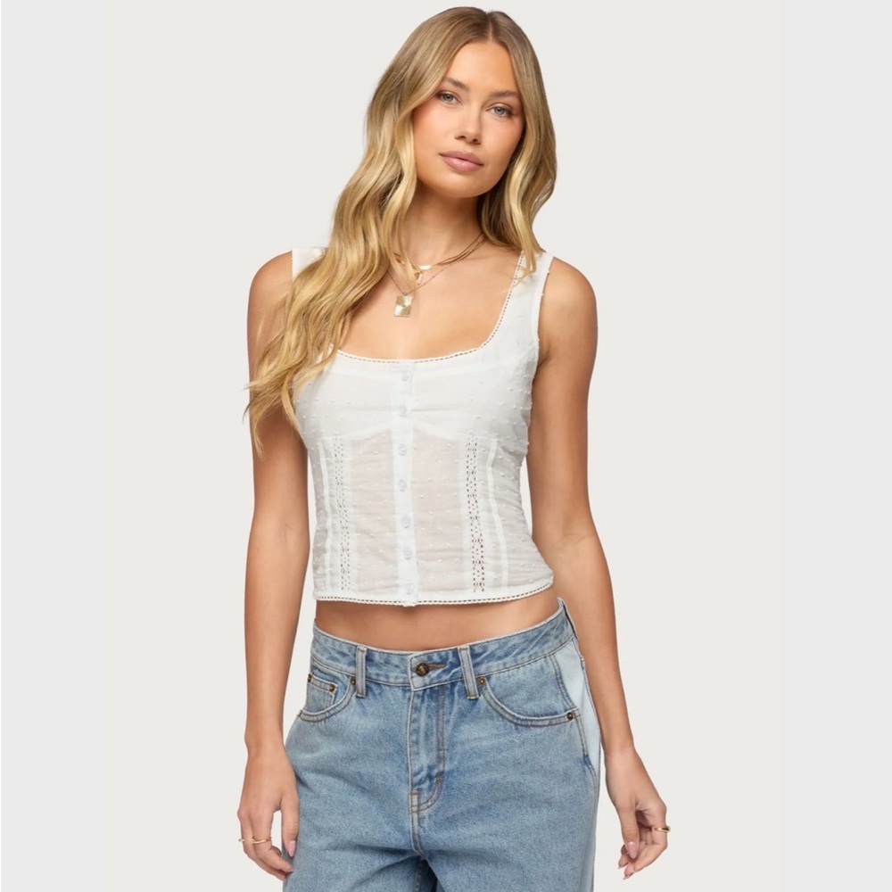 Edikted Embroidered Cotton Button Up Top